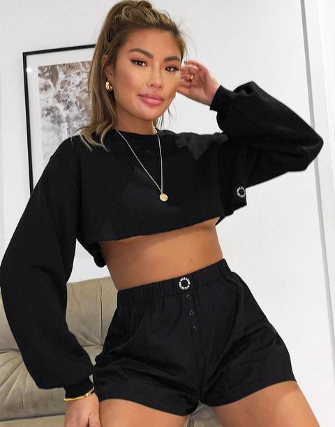 Asos Weekend Collective Lounge Crop Sweatshirt In Black