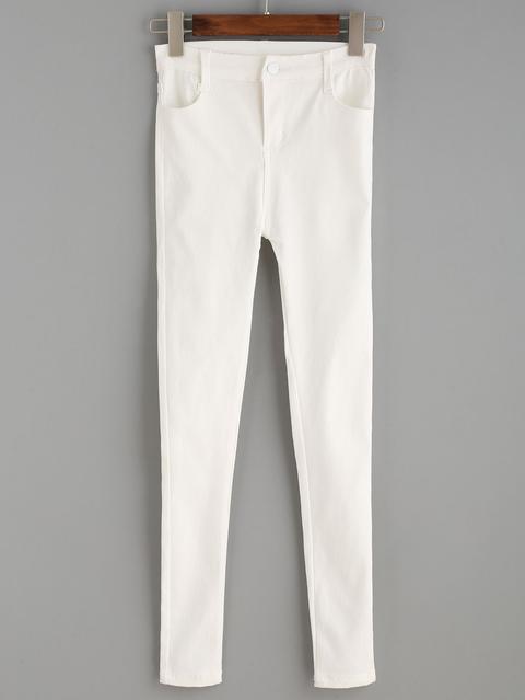 Pantalones Ajustados Con Bolsillo Blanco