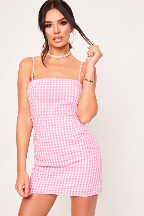 Darby Pink Checked Back Tie Dress