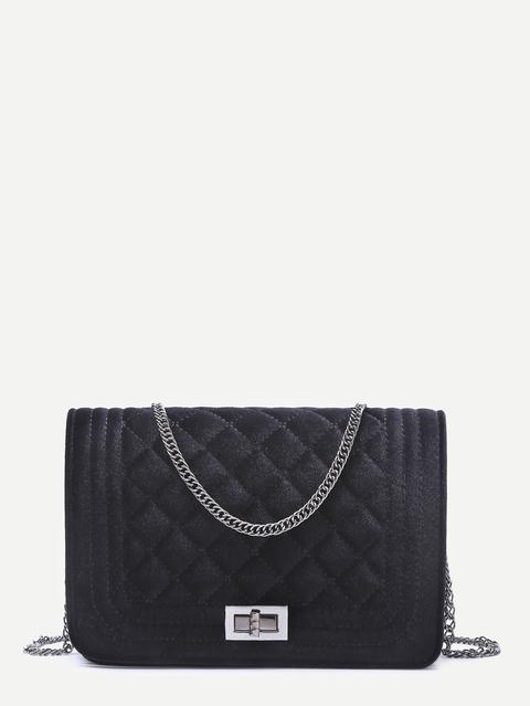 Bolso Mini Guateado De Terciopelo Con Cadena Negro