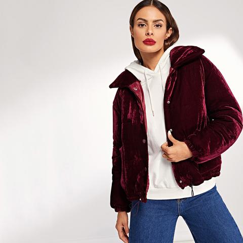 Cappotto Imbottito Solido Con Bottone