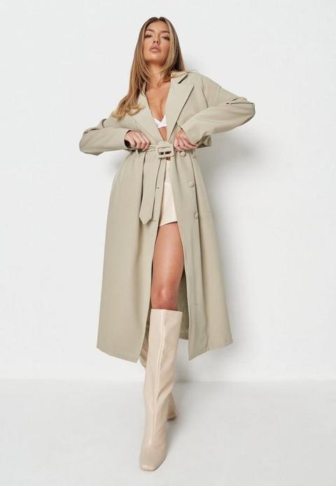 Premium Sage Covered Buckle Trench Coat, Green
