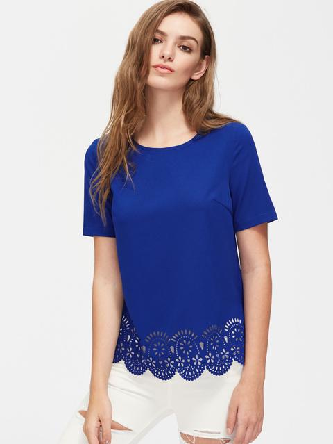 Laser Cutout Scallop Hem Top