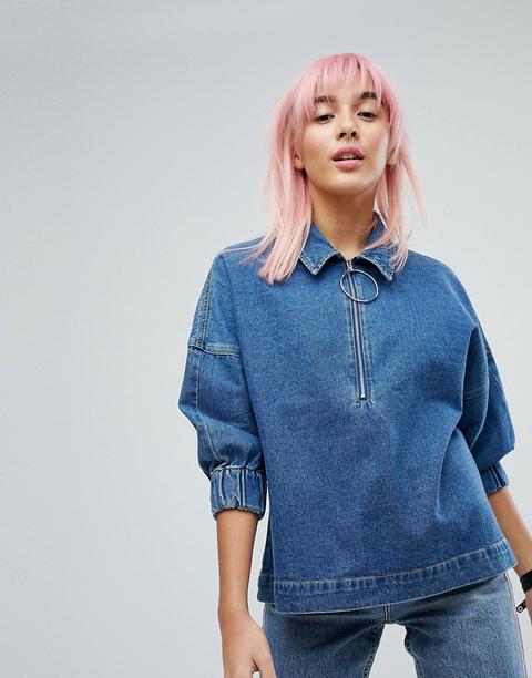 Noisy May Denim Smock Top With Ringpull