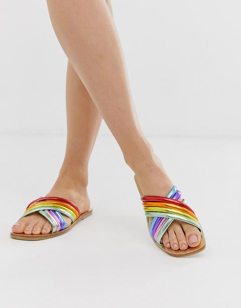 Asos Design - Falsetto - Sandali Bassi Arcobaleno Con Listini Incrociati - Multicolore