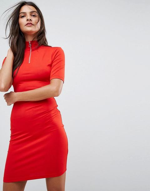 Vestido Ajustado Con Cuello Subido Y Detalle De Cremallera De Asos