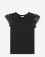 Flutter Sleeve T Shirt In Black Cotton Jersey And Lace