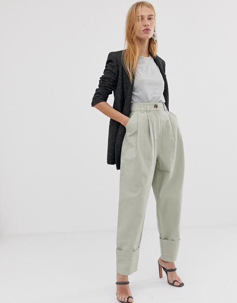 Asos Design Ovoid Peg Trouser With Deep Turn Up-green