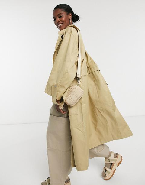 Asos Design Oversized Utility Trench Coat In Stone-neutral