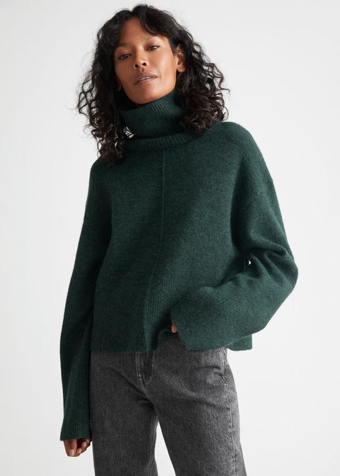 Cropped Turtleneck Knit Sweater