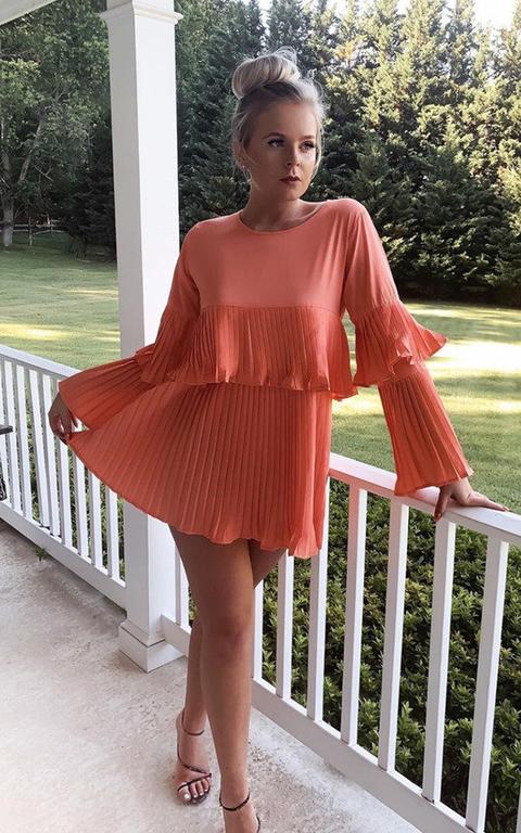 Tessy Frill Shift Dress In Coral