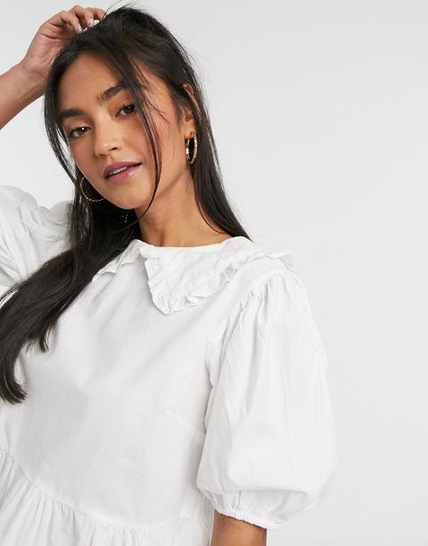 Blusa Blanca Con Cuello Babero En Popelina Y Algodón De Influence-blanco