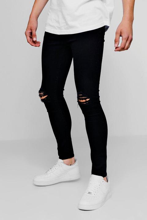 Jean Skinny Effet Spray Déchiré Aux Genoux Homme - Noir - 28s, Noir ...