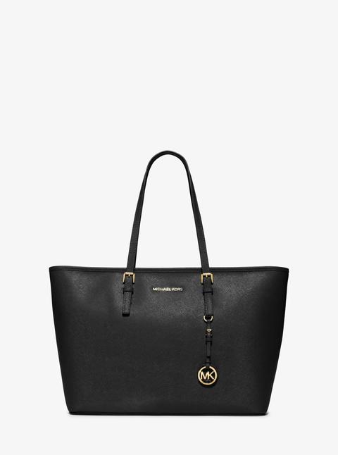 Borsa Tote Jet Set Travel Media In Pelle Saffiano Con Cerniera Superiore