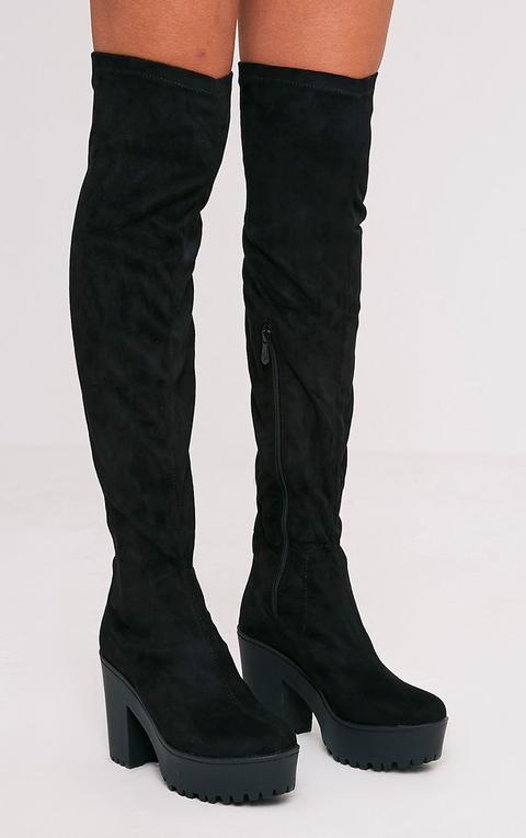 Teresa Black Cleated Platform Over The Knee Boot