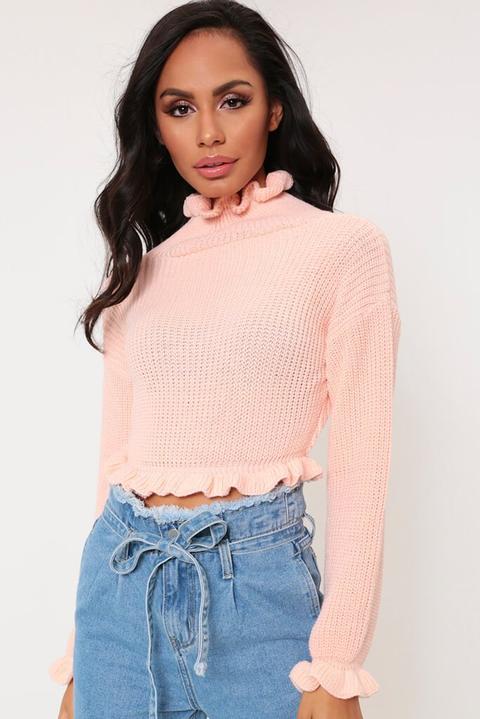 Pink Ruffle Hem Cropped Jumper