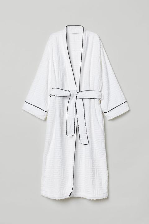 Jacquard-weave Dressing Gown - White