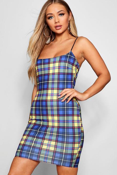 Mira Square Neck Checked Bodycon Dress