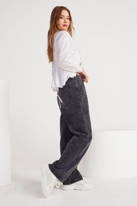 Womens Faded Oversized Wide Leg Jeans