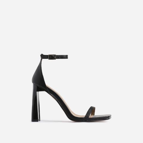 Ace Square Toe Flared Heel In Black Faux Leather, Black