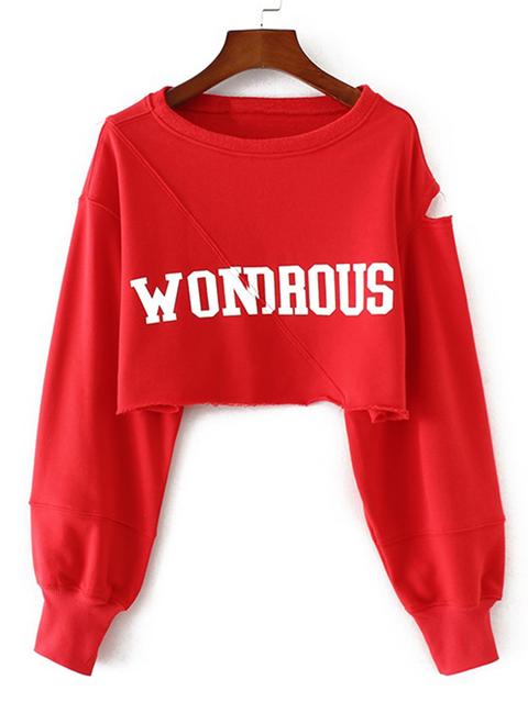 Sudadera Corta Rota Con Estampado De Lema