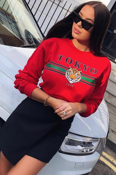 Red Tokyo Slogan Sweatshirt - Lilah