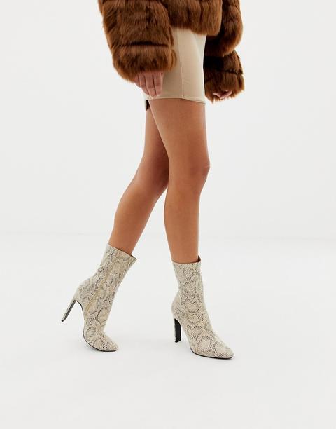Simmi London - Spitze Anke-boots Mit Schlangenhautmuster - Beige