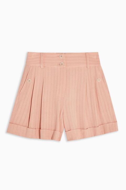 Blush Pink Stripe Shorts With Linen