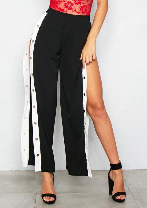 Eileen Black Popper White Stripe Trousers