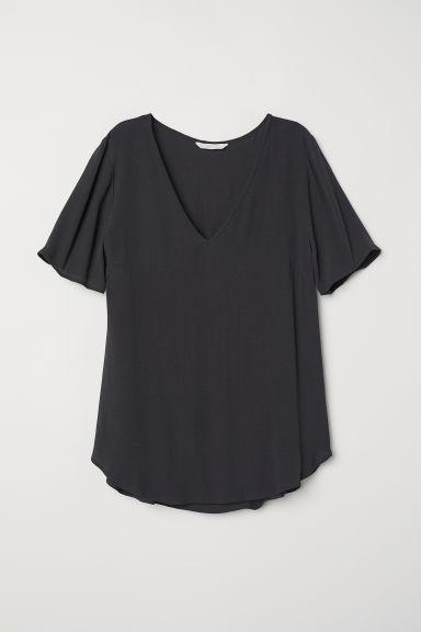 H & M - Top A Maniche Corte In Viscosa - Nero