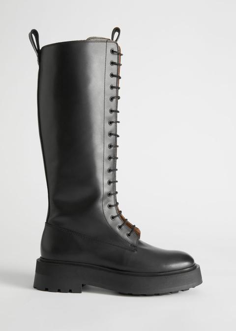 Chunky Knee High Leather Boots