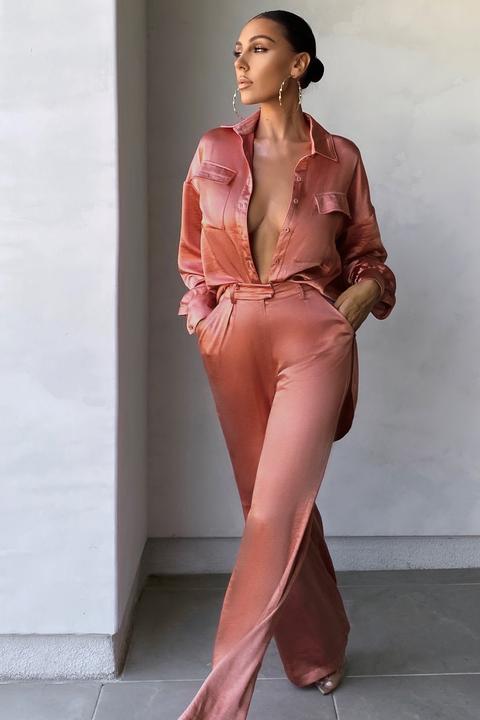 No Limits | Coral Satin Wide Leg Trousers