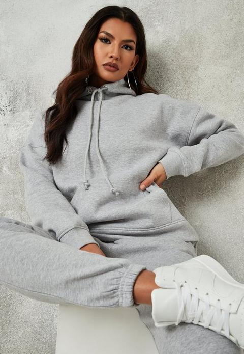 Grey Fleeceback Oversized Basic Hoodie, Grey