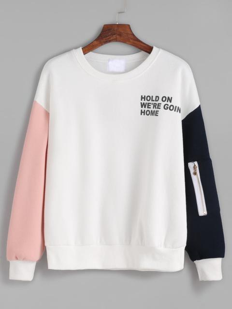 Sudadera Con Hombros Caídos Con Estampado De Letras Con Detalle De Cremallera