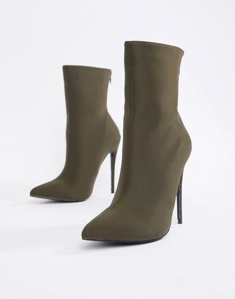 Boohoo - Stivaletti A Punta Color Kaki Con Tacco A Spillo - Verde