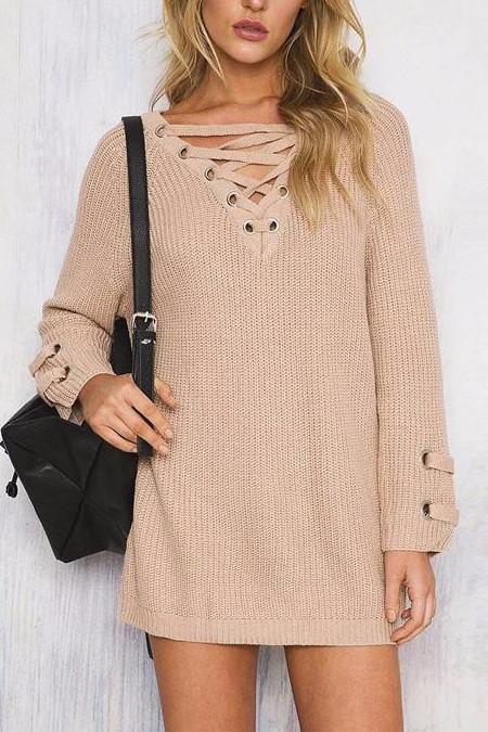 Crisscross Knitted Long Sweater