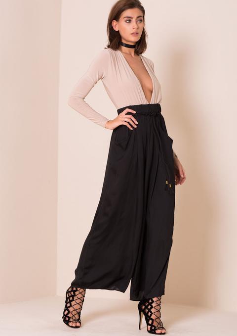 Alice Black Rope Belt Wide Leg Trousers