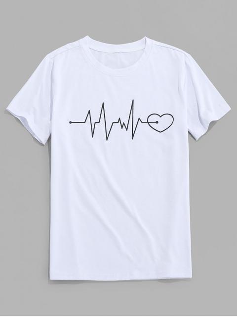 Zaful Camiseta Con Manga Corta Con Estampado De Corazón White