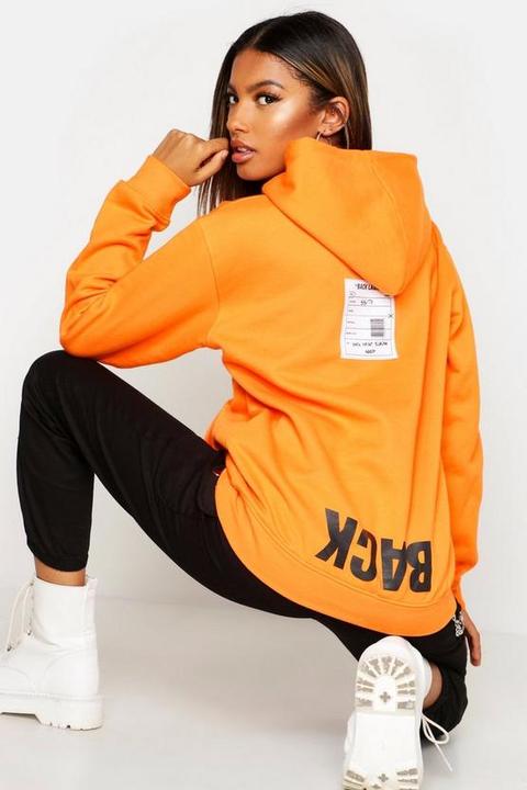 Sweat À Capuche À Slogan Imprimé Dans Le Dos - Orange - 38, Orange