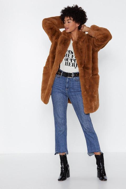 Womens Mid Length Oversized Faux Fur Coat