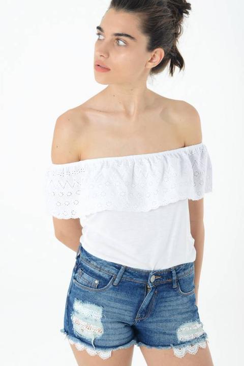 T-shirt Bardot Con Sangallo