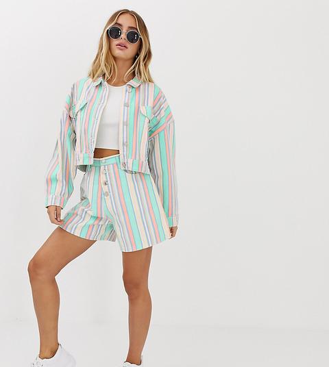 Missguided Co-ord Denim Mom Shorts In Pastel Stripe