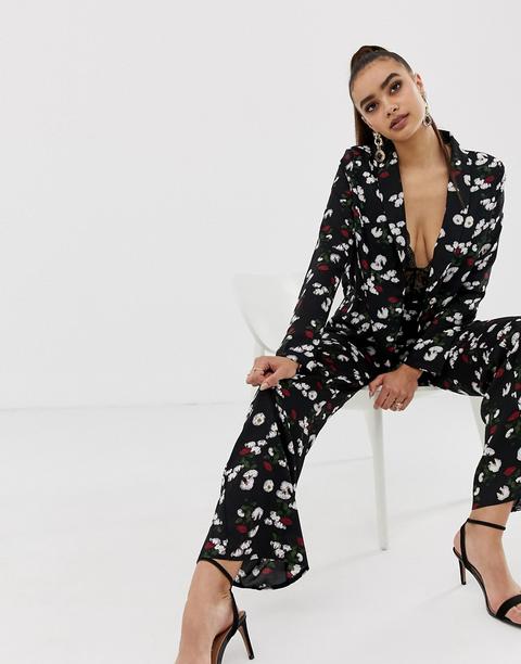 Pantalones De Conjunto Con Pernera Ancha En Negro Floral De Missguided-multicolor