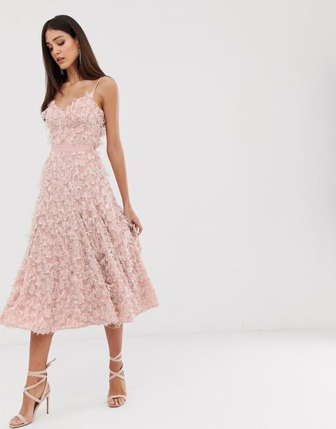 Vestido Midi Confeccionado En Flecos 3d En Rosa Polvareda De Forever U