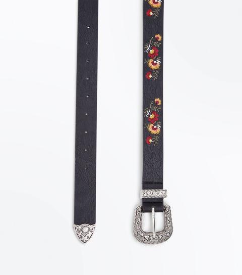 Black Floral Embroidered Western Jeans Belt New Look