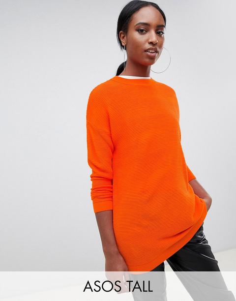 Asos Tall - Maglione Oversize A Coste - Arancione