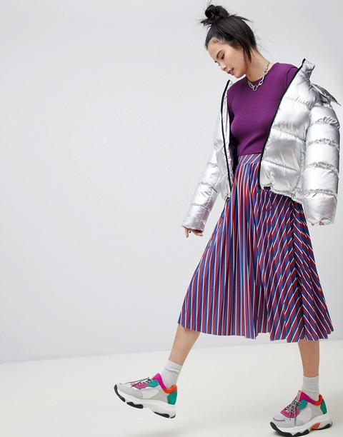 Pull&bear Pleated Stripe Midi Skirt