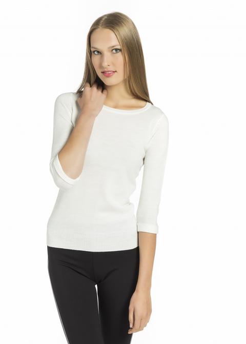 Basic Crew Neck Sweater With 3/4 Sleeves