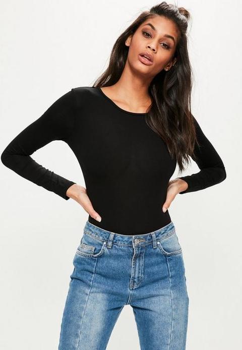 Black Long Sleeved Jersey Bodysuit, Black