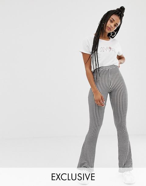 Daisy Street Flared Leggings In Gingham-black